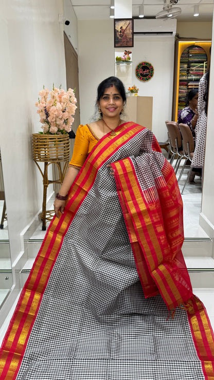 Checks Pure Silk Cotton with Korvai Border