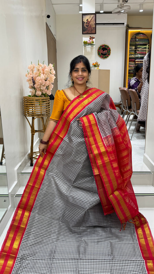 Checks Pure Silk Cotton with Korvai Border