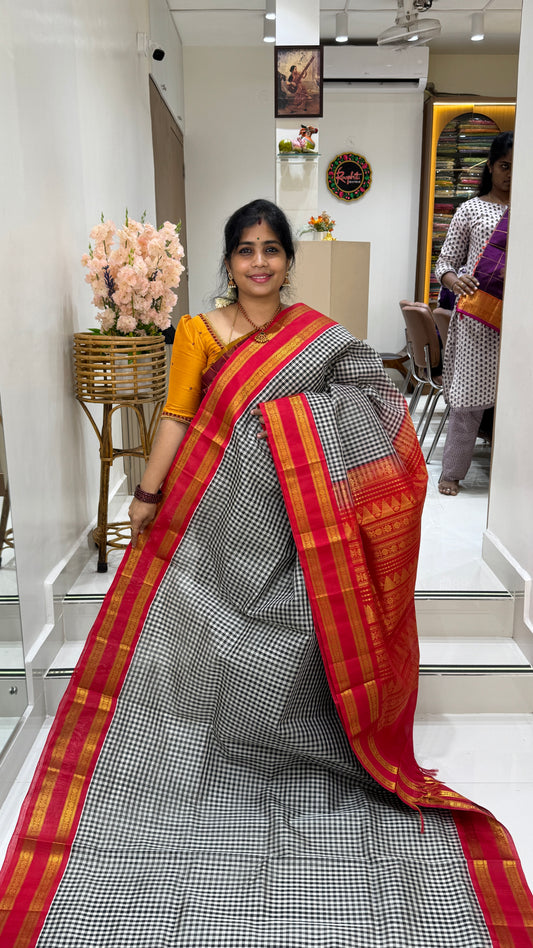 Checks Pure Silk Cotton with Korvai Border