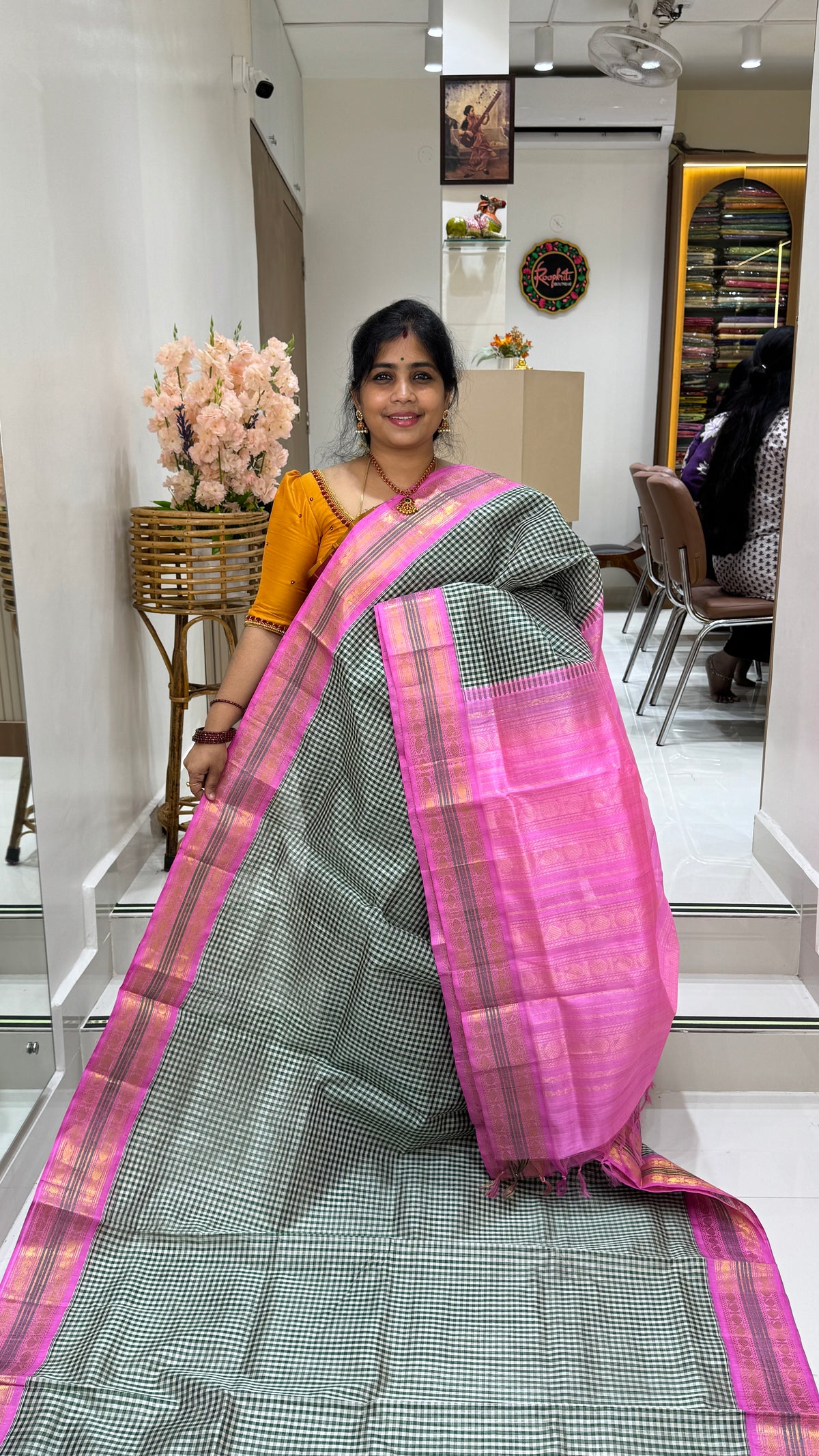 Checks Pure Silk Cotton with Korvai Border