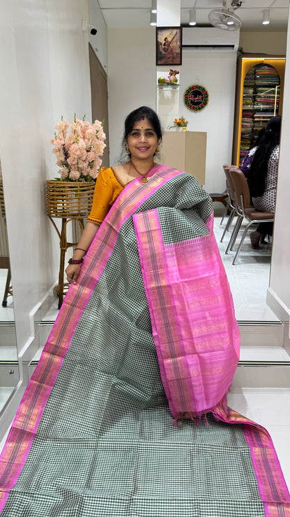 Checks Pure Silk Cotton with Korvai Border
