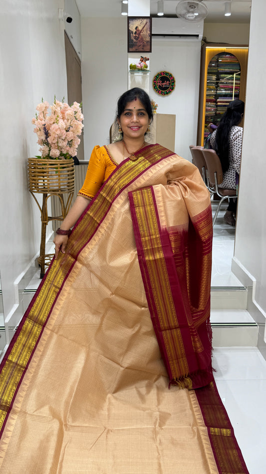 Thread Checks Pure Silk Cotton Saree with Korvai Border