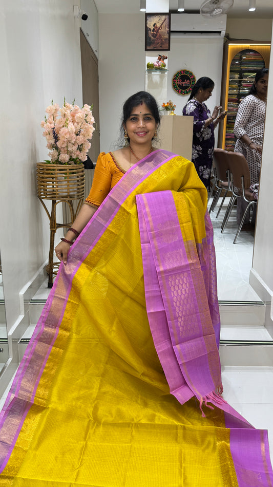 Zari Checks Pure Silk Cotton Saree with Korvai Border