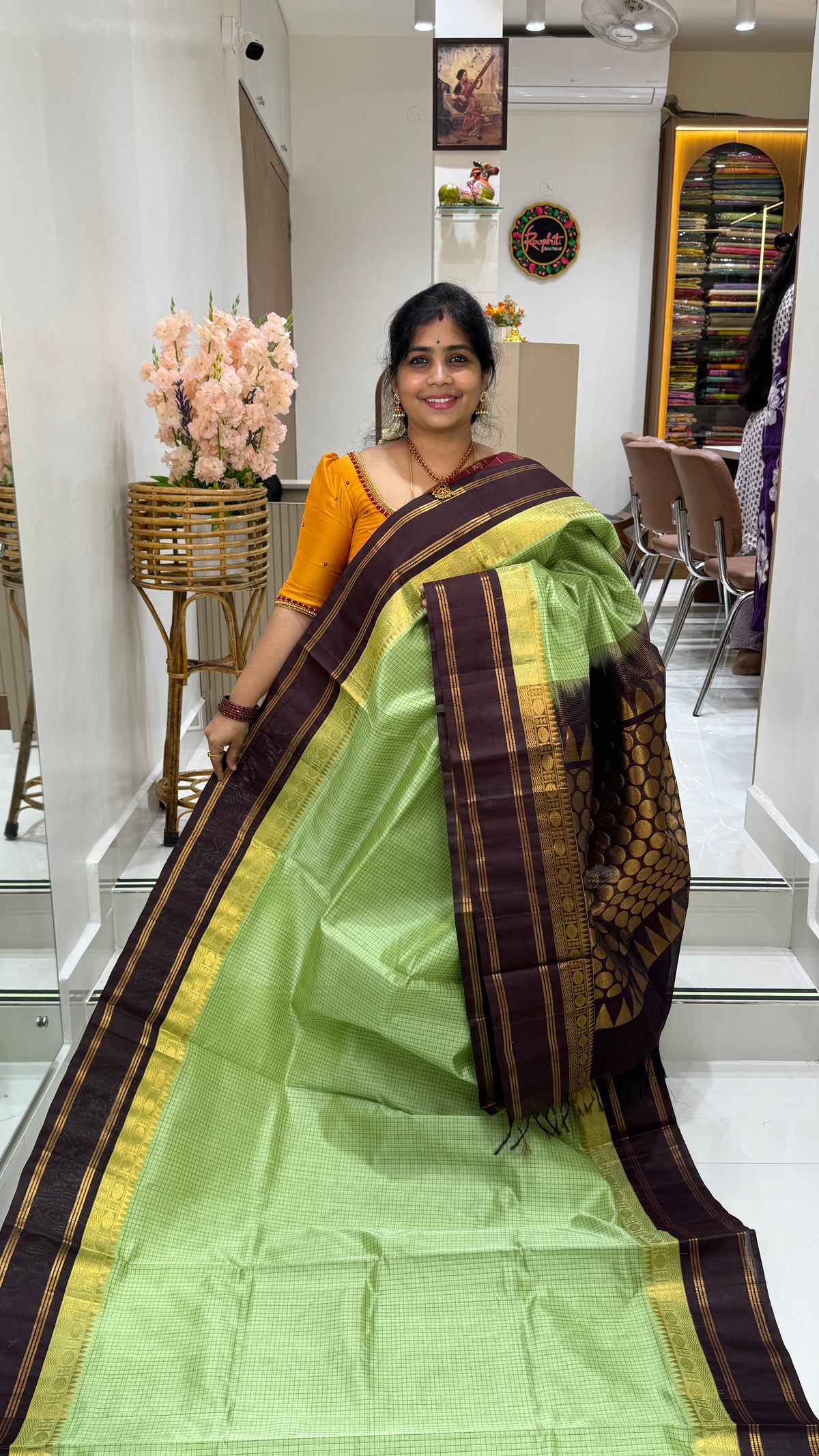 Thread Checks Pure Silk Cotton Saree with Korvai Border