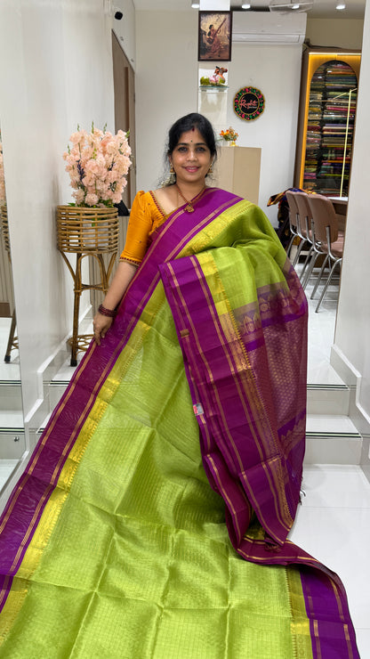 Zari Checks Pure Silk Cotton Saree with Korvai Border