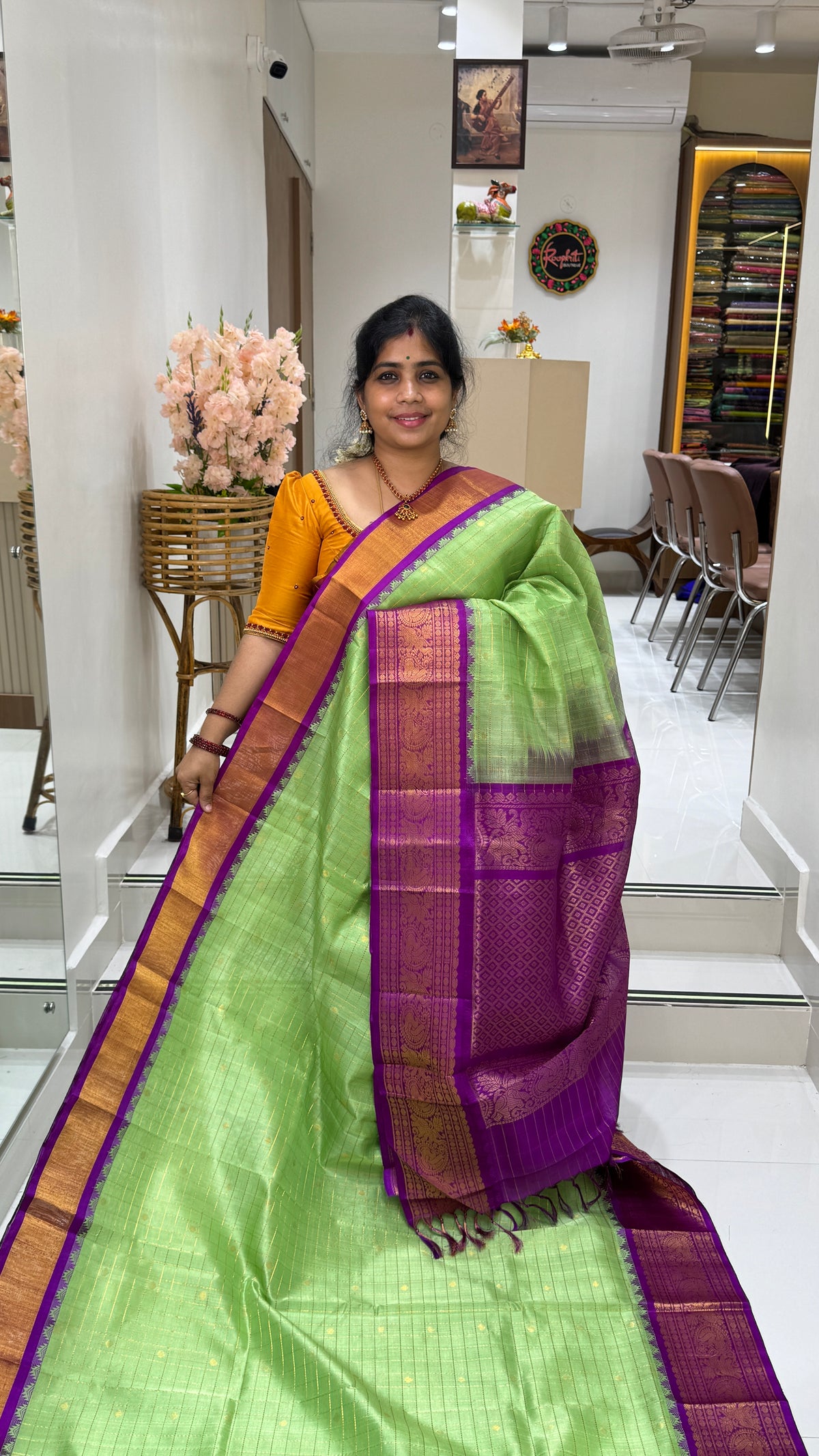 Zari Checks Pure Silk Cotton Saree with Korvai Border