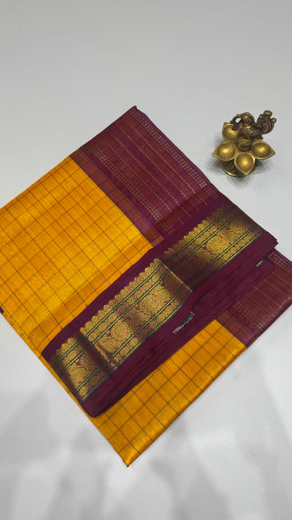 Thread Checks Pure Silk Cotton Saree with Korvai Border