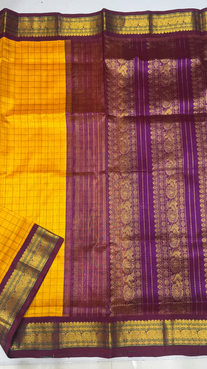 Thread Checks Pure Silk Cotton Saree with Korvai Border