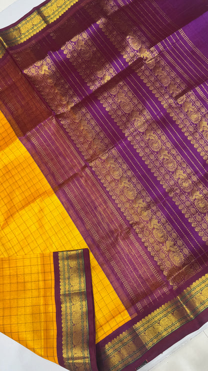 Thread Checks Pure Silk Cotton Saree with Korvai Border