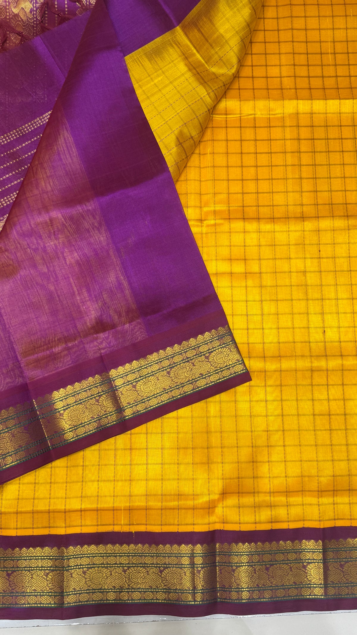 Thread Checks Pure Silk Cotton Saree with Korvai Border