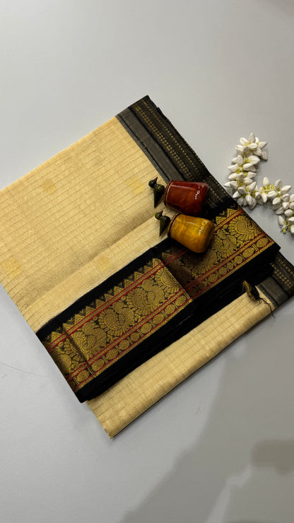 Zari Checks Butta Pure Silk Cotton Saree with korvai borders