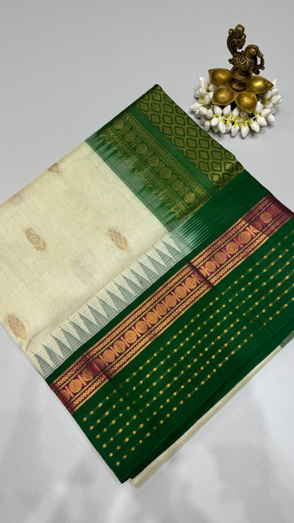 Butta Pure Silk Cotton Saree with Korvai Border