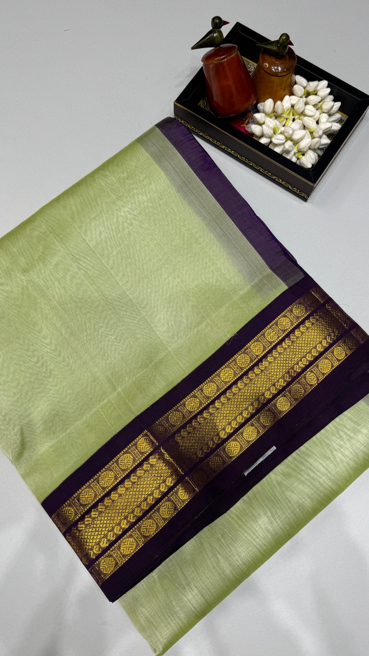 Plain Pure Silk Cotton Saree with Korvai Border