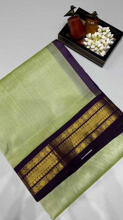 Plain Pure Silk Cotton Saree with Korvai Border