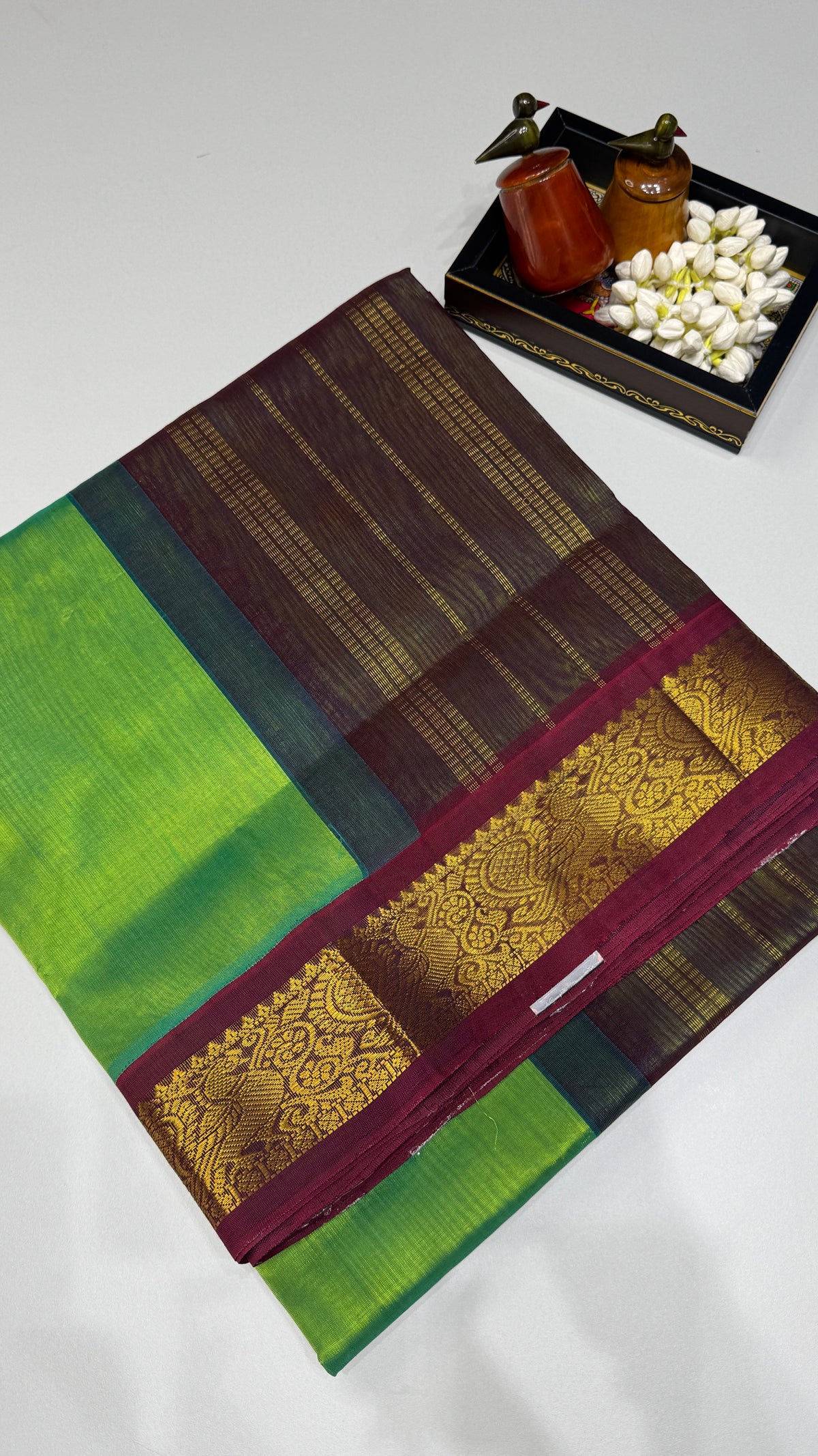 Plain Pure Silk Cotton Saree with Korvai Border