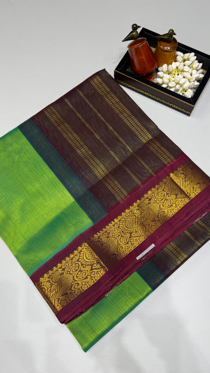 Plain Pure Silk Cotton Saree with Korvai Border