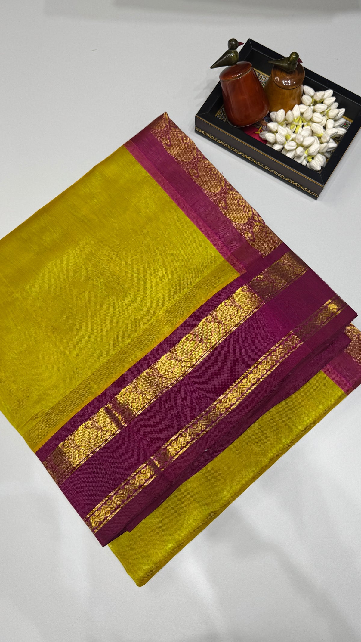Plain Pure Silk Cotton Saree with Korvai Border