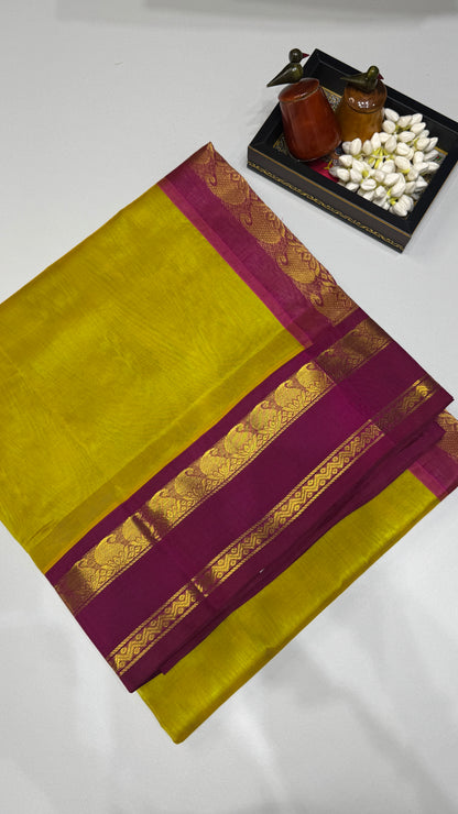 Plain Pure Silk Cotton Saree with Korvai Border