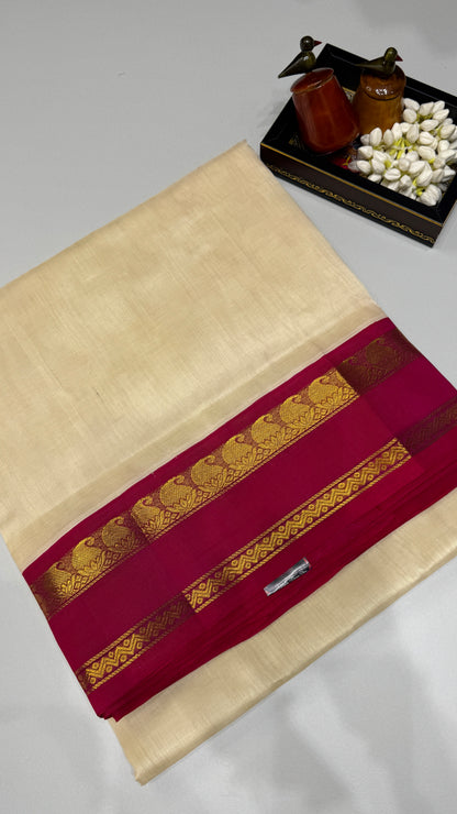 Plain Pure Silk Cotton Saree with Korvai Border