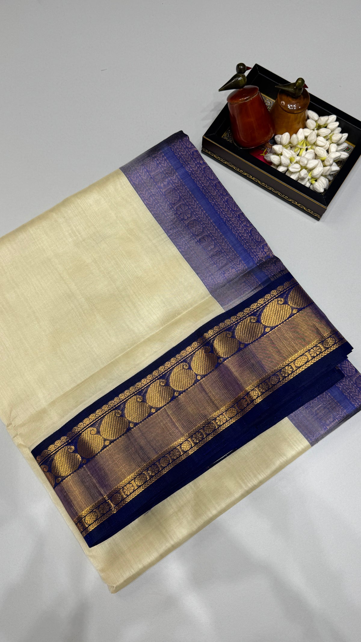 Plain Pure Silk Cotton Saree with Korvai Border