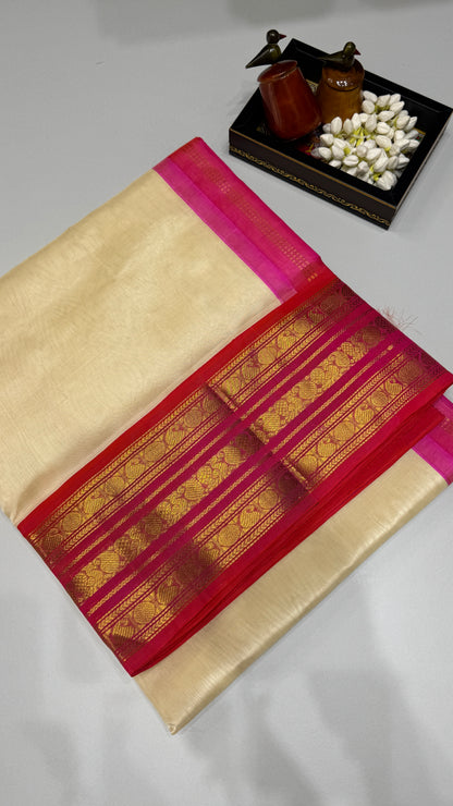 Plain Pure Silk Cotton Saree with Korvai Border