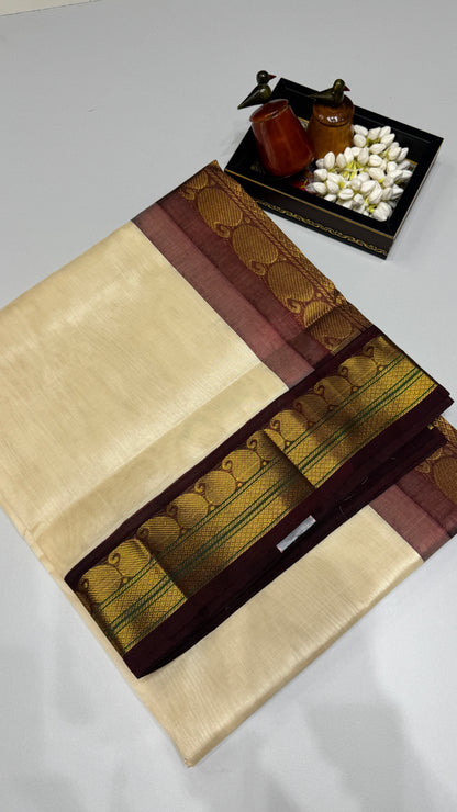 Plain Pure Silk Cotton Saree with Korvai Border