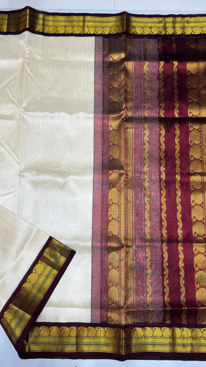 Plain Pure Silk Cotton Saree with Korvai Border