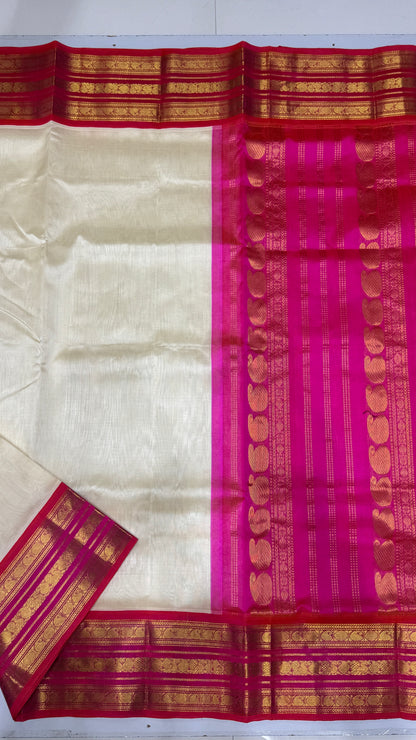 Plain Pure Silk Cotton Saree with Korvai Border