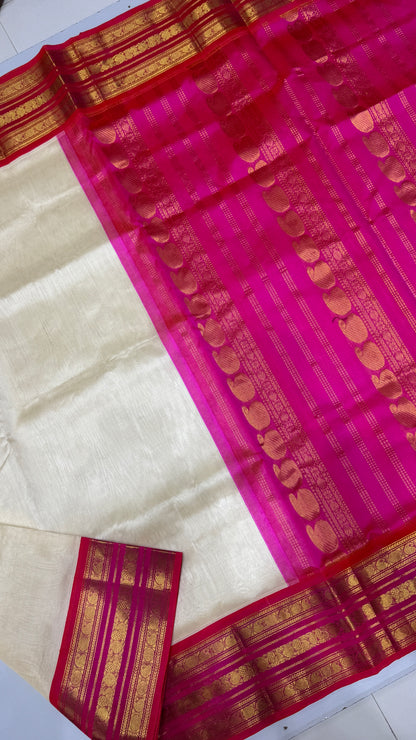 Plain Pure Silk Cotton Saree with Korvai Border