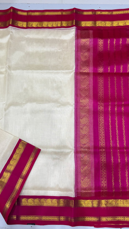 Plain Pure Silk Cotton Saree with Korvai Border
