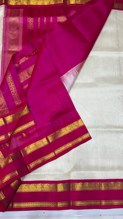 Plain Pure Silk Cotton Saree with Korvai Border