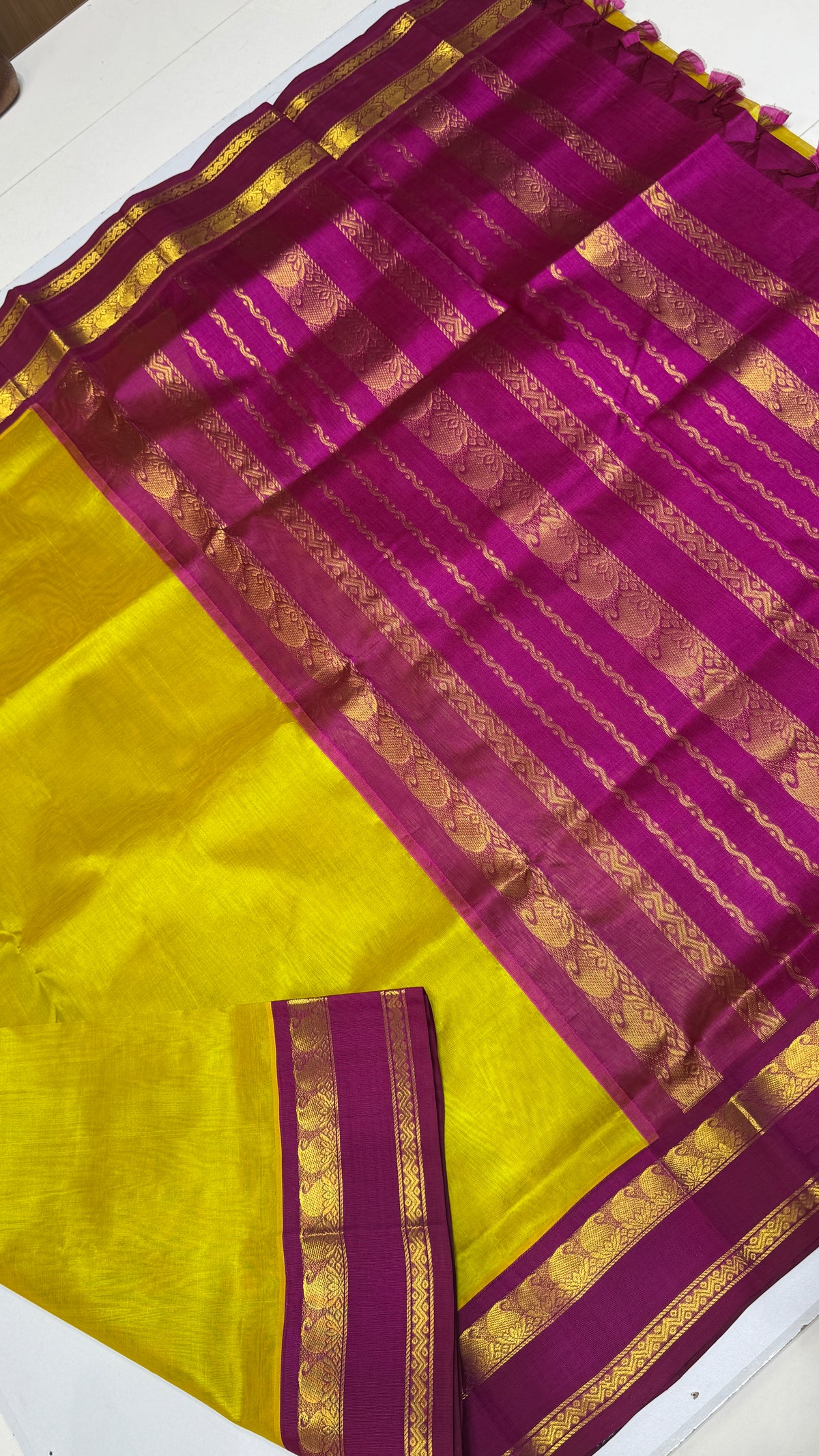 Plain Pure Silk Cotton Saree with Korvai Border