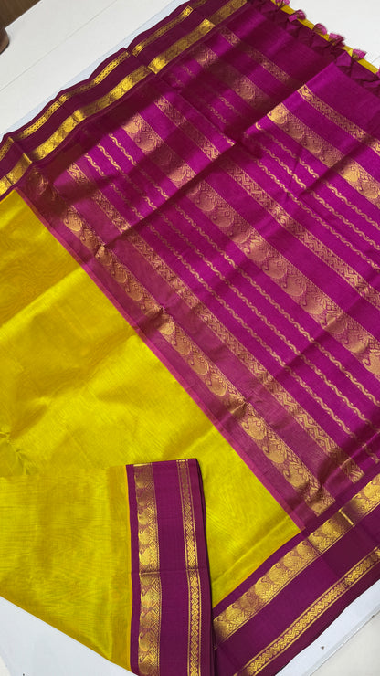 Plain Pure Silk Cotton Saree with Korvai Border