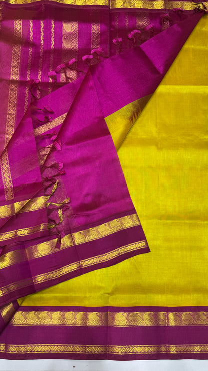 Plain Pure Silk Cotton Saree with Korvai Border