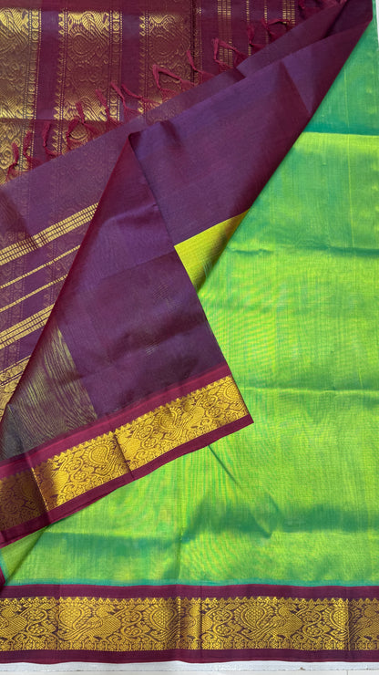 Plain Pure Silk Cotton Saree with Korvai Border
