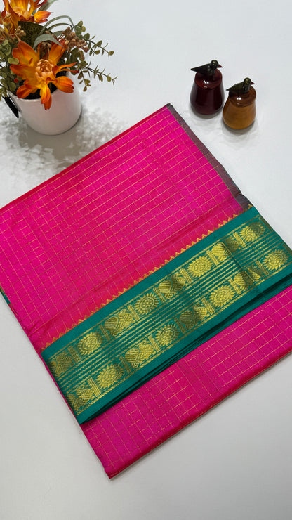 Zari Checks Pure Silk Cotton Saree with Korvai Border