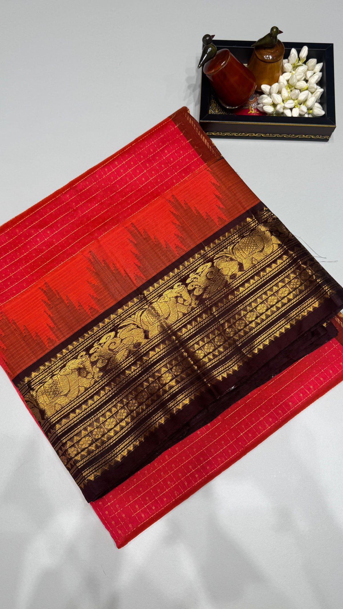 Zari Checks Pure Silk Cotton Saree with Korvai Border