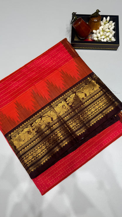 Zari Checks Pure Silk Cotton Saree with Korvai Border