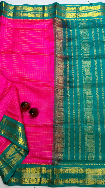 Zari Checks Pure Silk Cotton Saree with Korvai Border