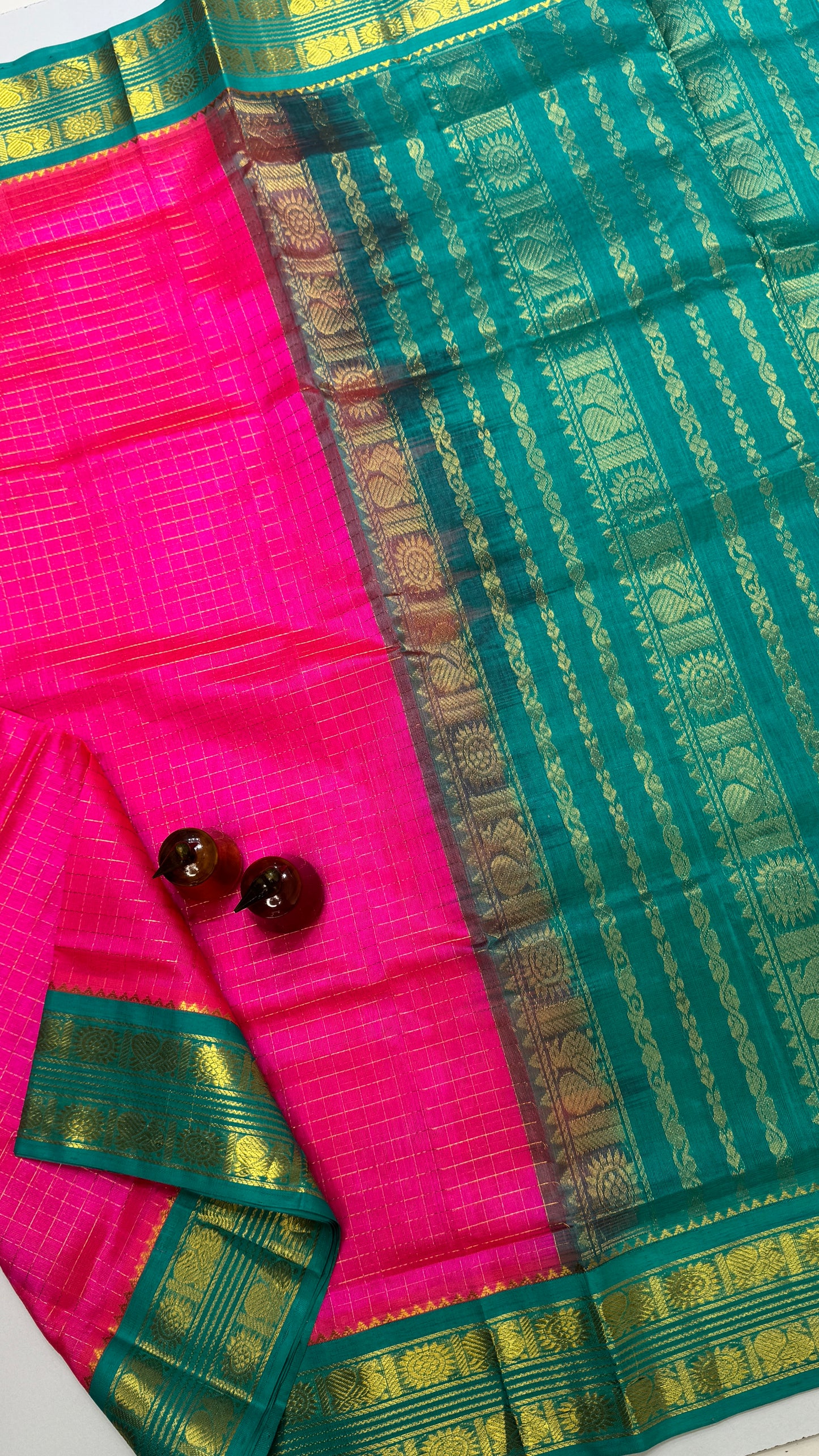 Zari Checks Pure Silk Cotton Saree with Korvai Border