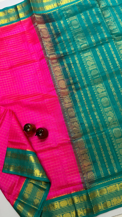 Zari Checks Pure Silk Cotton Saree with Korvai Border