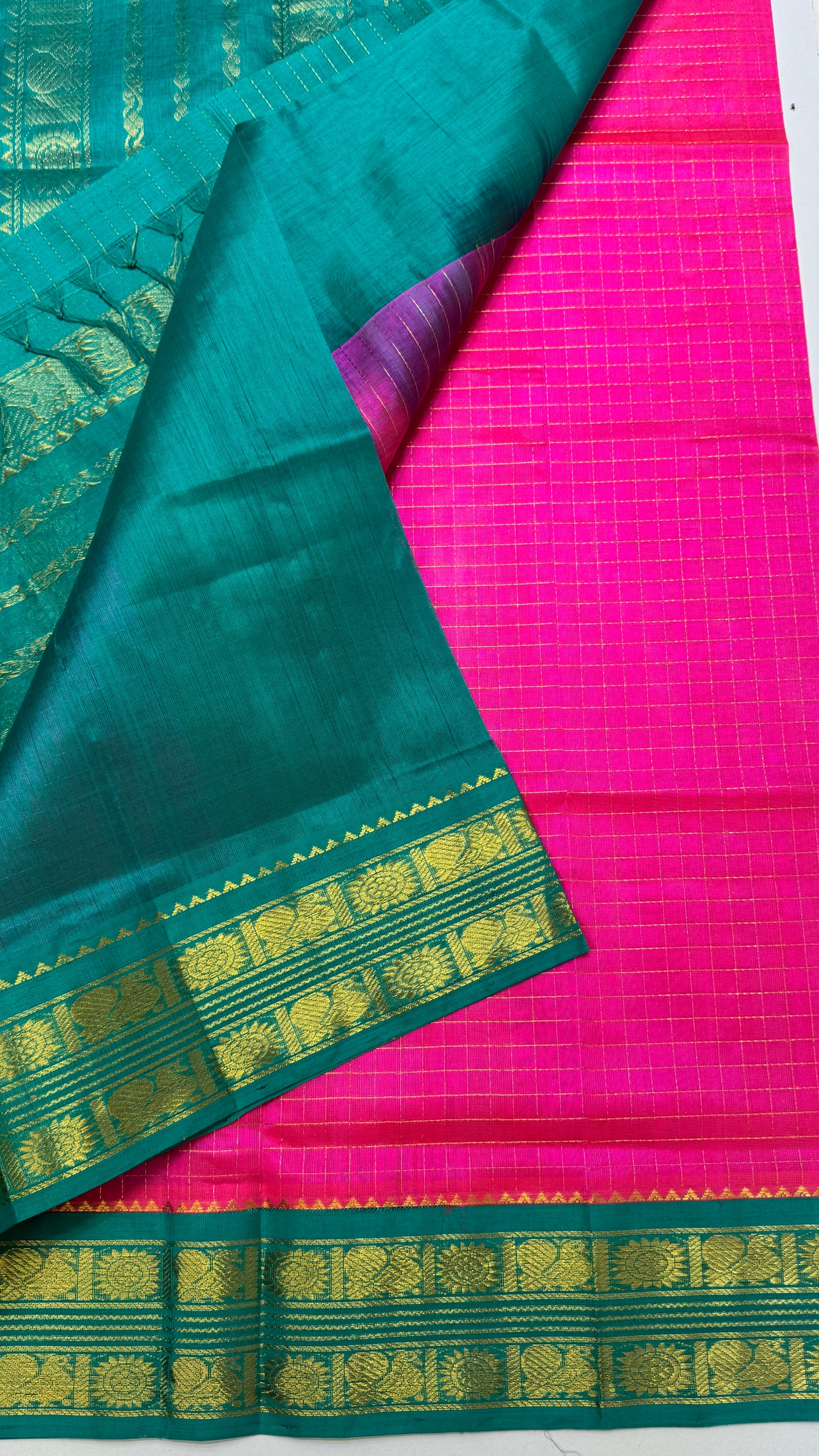 Zari Checks Pure Silk Cotton Saree with Korvai Border