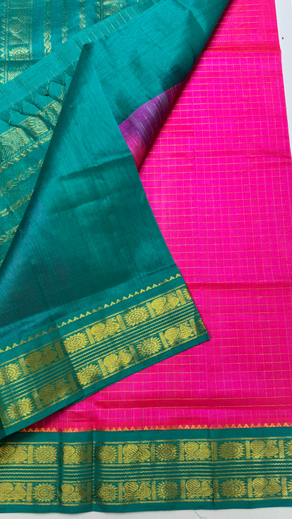 Zari Checks Pure Silk Cotton Saree with Korvai Border