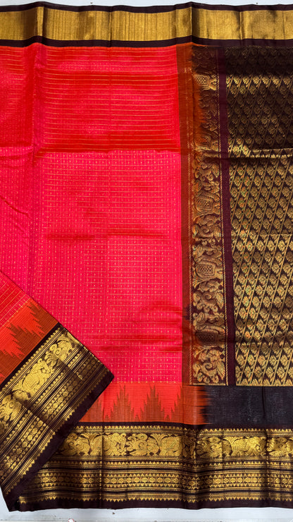Zari Checks Pure Silk Cotton Saree with Korvai Border