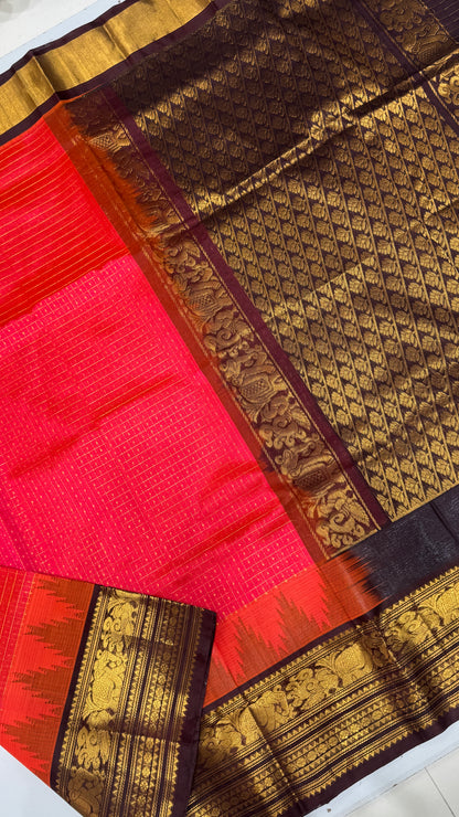 Zari Checks Pure Silk Cotton Saree with Korvai Border