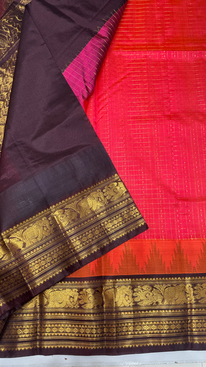 Zari Checks Pure Silk Cotton Saree with Korvai Border