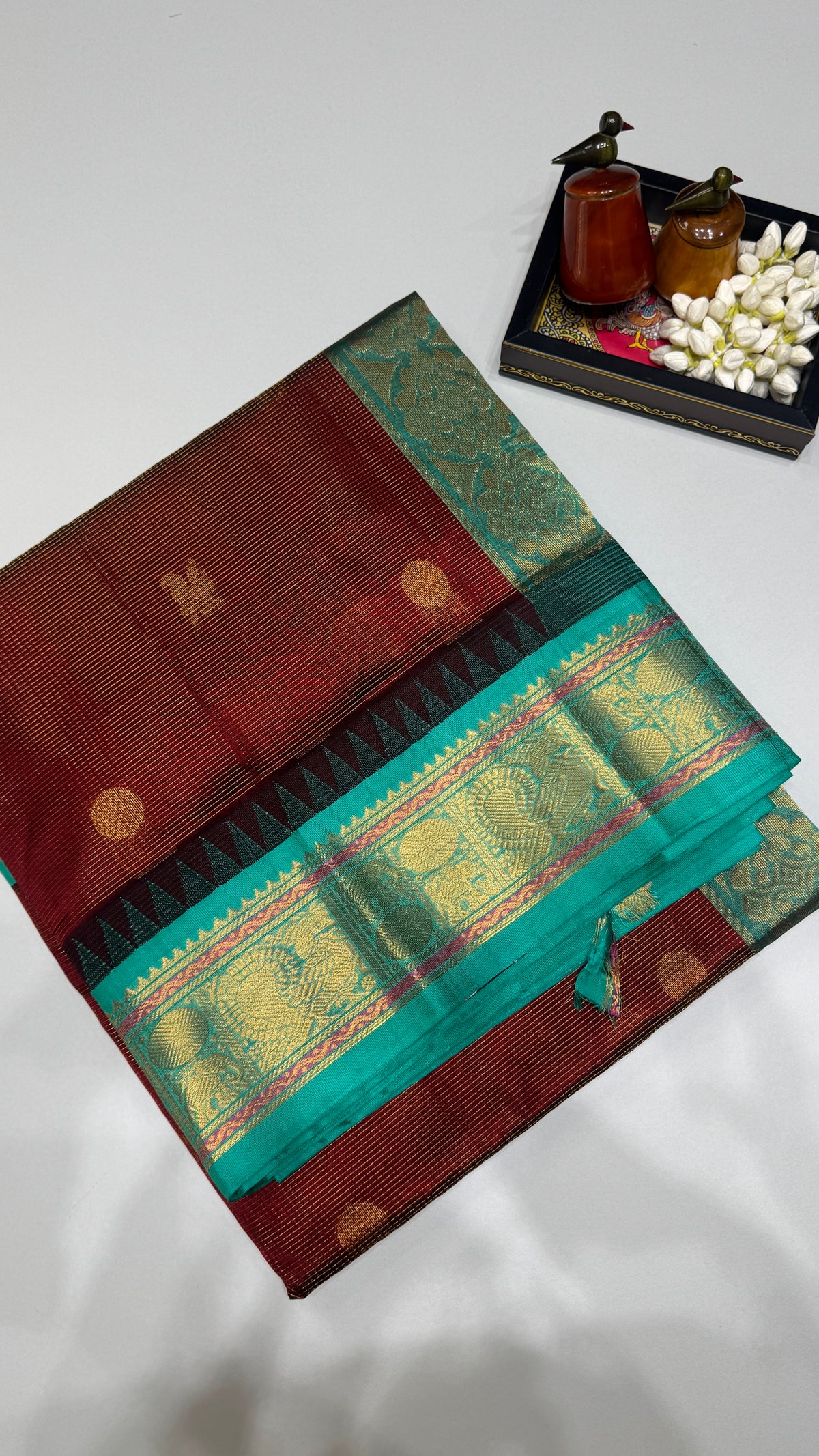 Vairoosi with Buttas Pure Silk Cotton Saree with Korvai Border