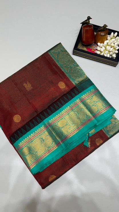 Vairoosi with Buttas Pure Silk Cotton Saree with Korvai Border