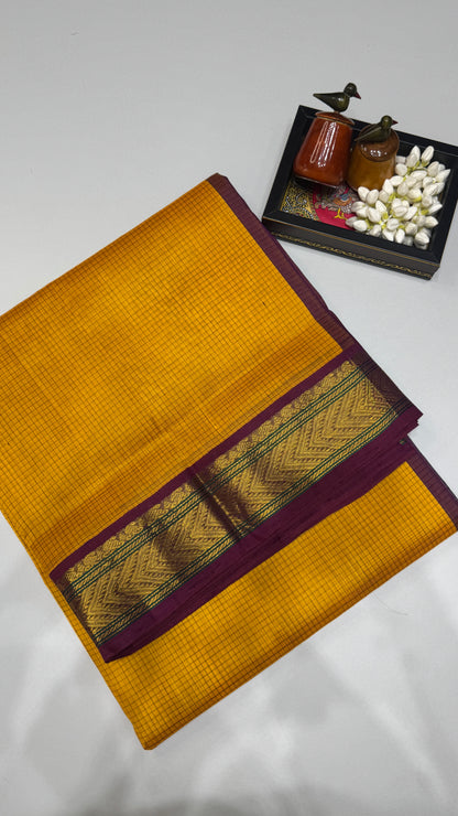 Thread Checks Pure Silk Cotton Saree with Korvai Border