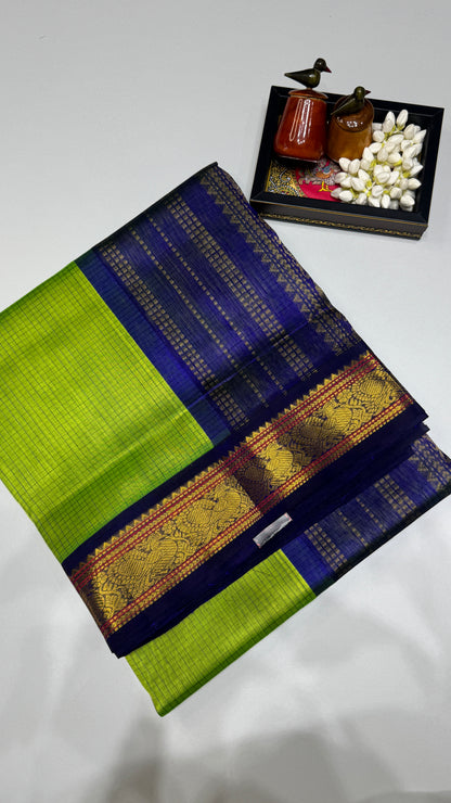 Checks Pure Silk Cotton Saree with Korvai Border